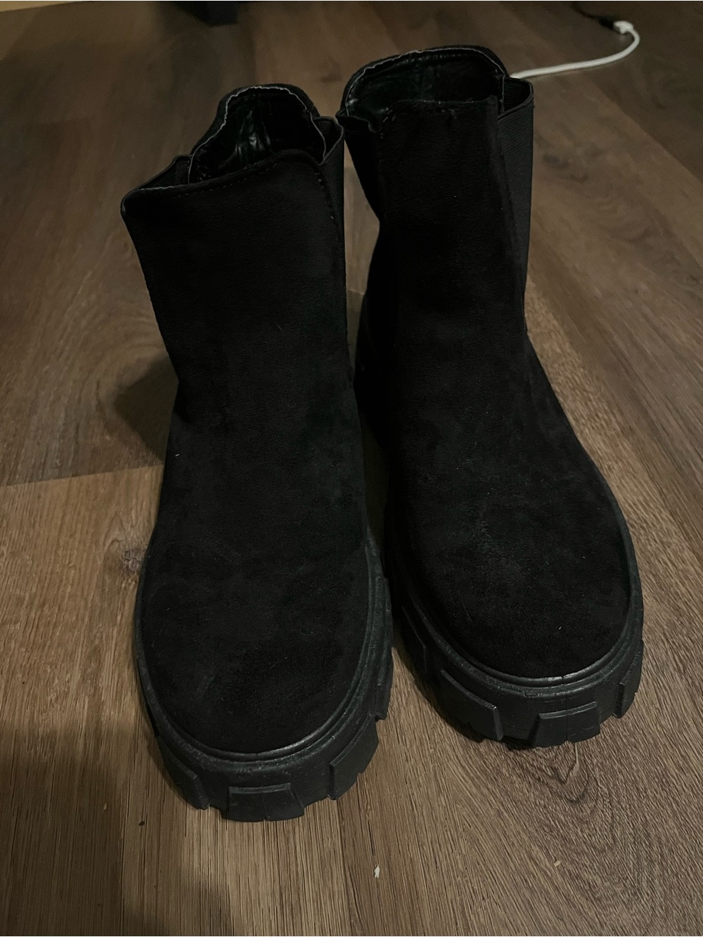 Women's Black Suede Chunky Chelsea Boots